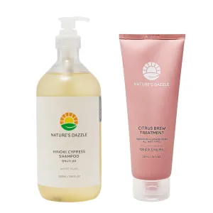Nature's Dazzle Hinoki Cypress Shampoo 33.8 oz & Citrus Brew Treatment 7.4 oz Set – Scalp Soothing & Deep Nourishing Hair Care Duo, Infused with Biotin, Keratin, & Herbal Extracts, 2-Piece Set