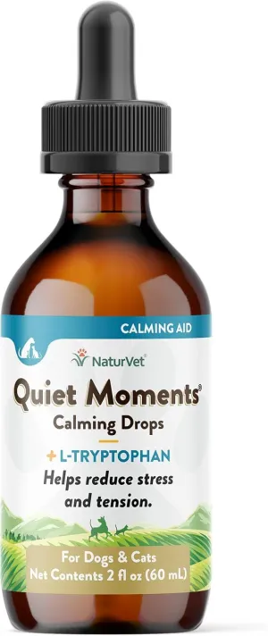 NaturVet Quiet Moments Calming Drops for Cats & Dogs – Helps Reduce Pet Stress, Promotes Relaxation – Dog Supplement, Cat Supplement Includes L-Tryptophan, Ginger, Chamomile – 2 Oz.
