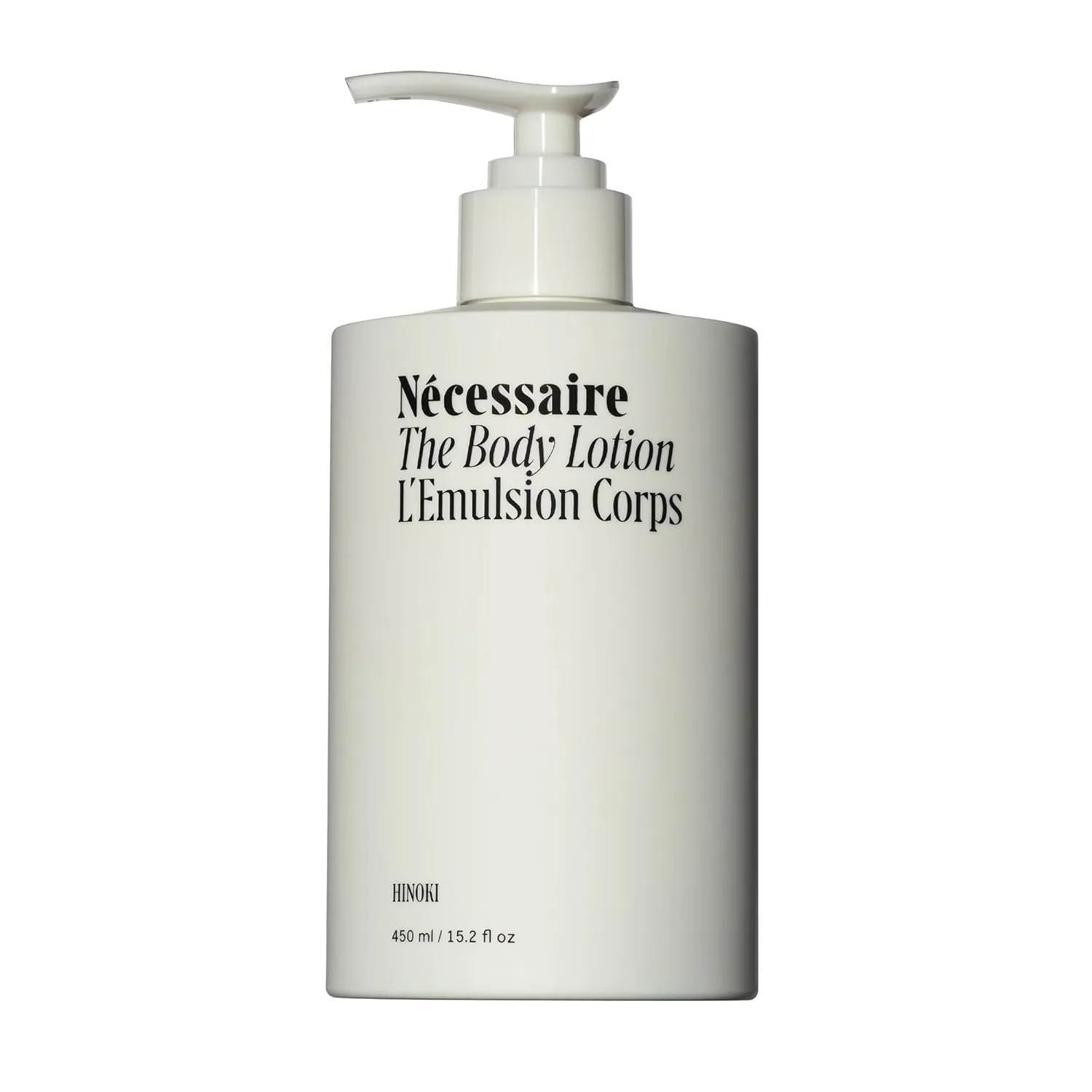 Nécessaire The Body Lotion with Pump. Hinoki. Multi-Peptide Firming Lotion to Moisturize, Firm, Strengthen. 2.5% Niacinamide, Vitamin C/E   Omega 6/9. 450ml / 15.2 fl oz