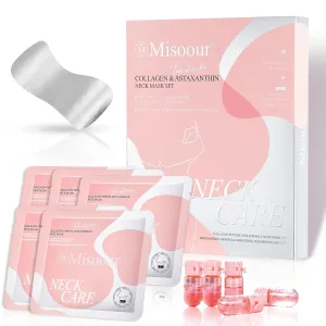 Neck Collagen Mask with Astaxanthin Essence, 2 in 1 Anti-Wrinkle & Firming Neck Patches with Hydrating Collagen for Tightening, Skin Repair & Moisture Boost, 5-Pack for Daily Use & Travel