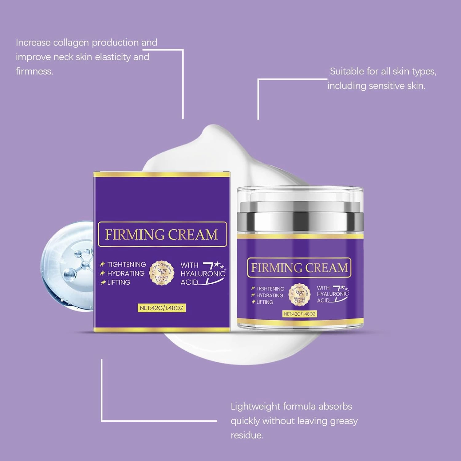Neck Firming Cream, Anti-Aging Moisturizer with Retinol, Collagen & Hyaluronic Acid - Tighten, Lift & Firm Neck Cream for Sagging Skin, Wrinkles & Fine Lines (2PC, 1.48 OZ)