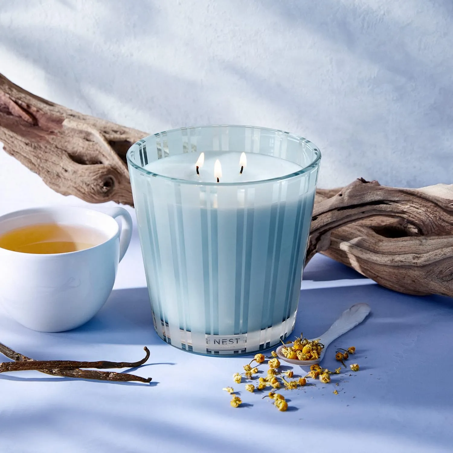 NEST New York Scented 3-Wick Candle, Driftwood & Chamomile - 21.2 oz - Up to 100-Hour Burn Time - Reusable Glass Vessel