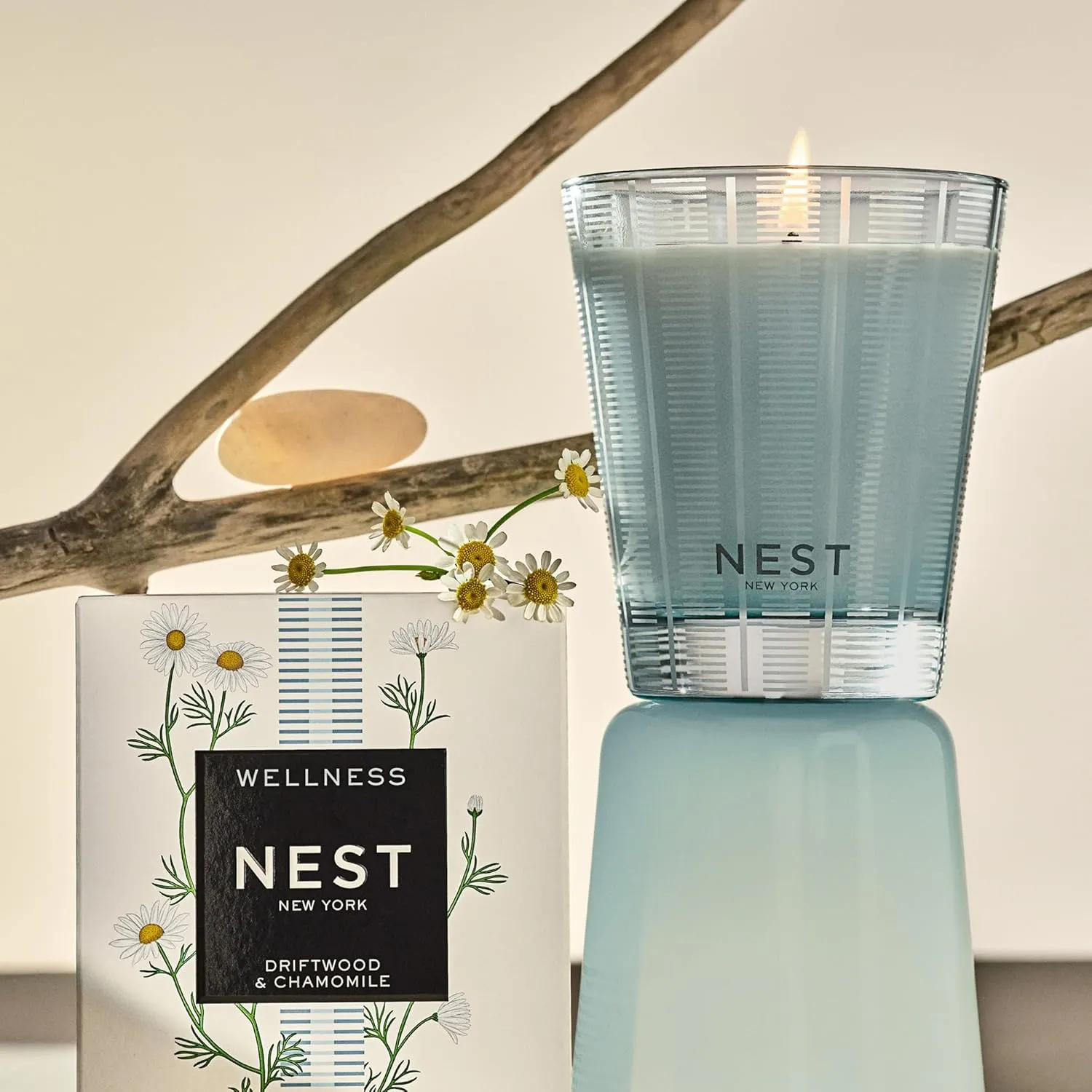 NEST New York Scented Classic Candle, Driftwood & Chamomile - 8.1 oz - Up to 60-Hour Burn Time - Reusable Glass Vessel
