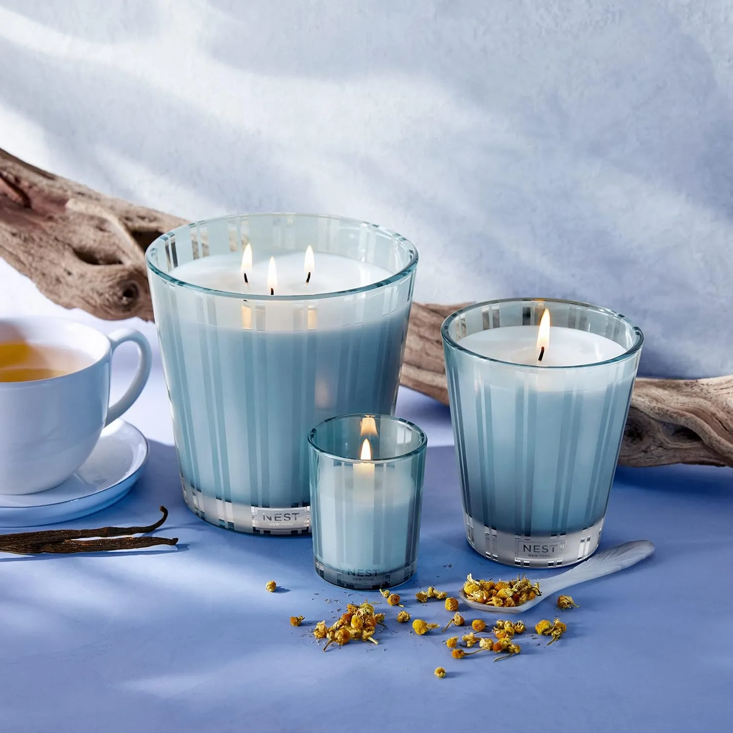 NEST New York Scented Votive Candle, Driftwood & Chamomile - 2 oz - Up to 28-Hour Burn Time - Reusable Glass Vessel