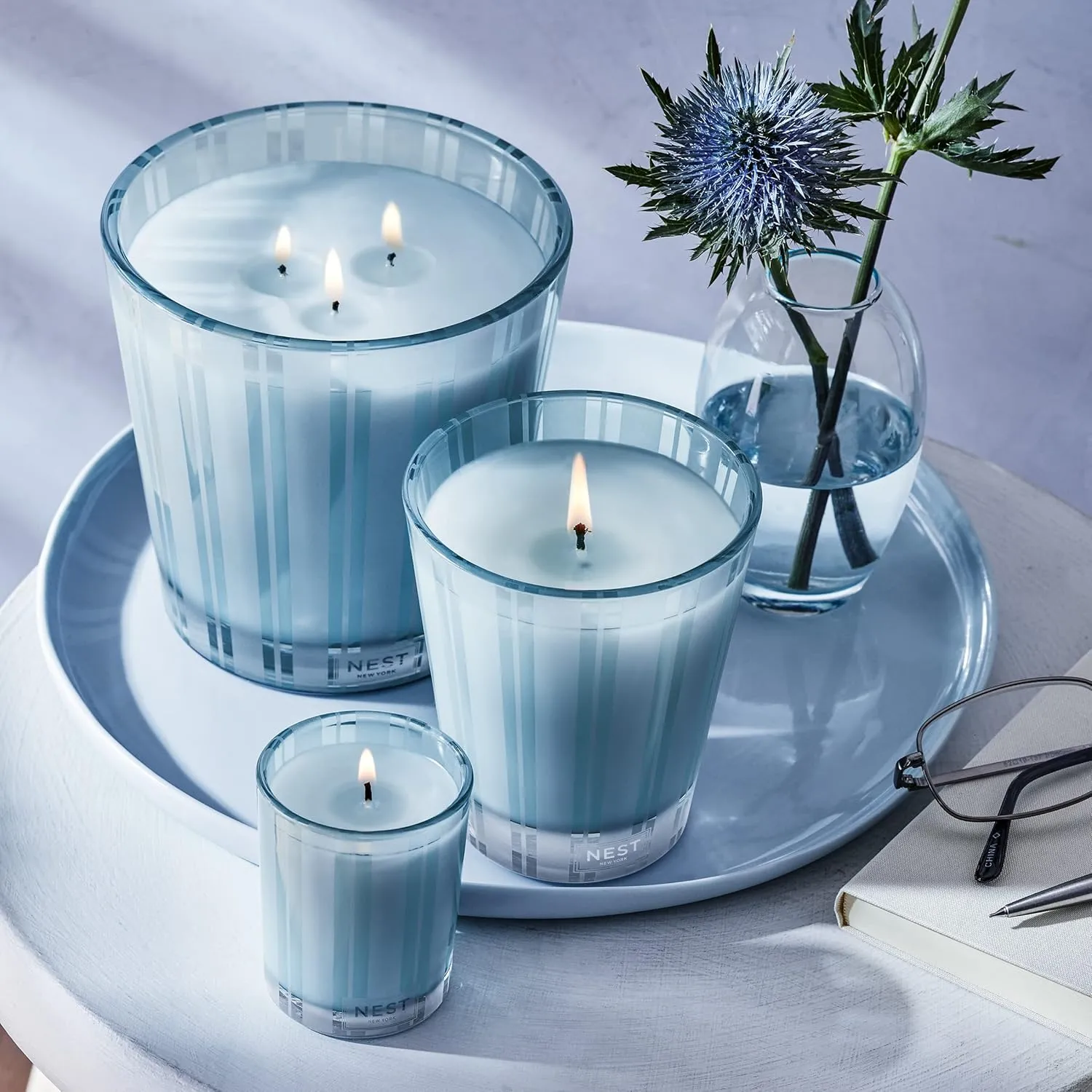 NEST New York Scented Votive Candle, Driftwood & Chamomile - 2 oz - Up to 28-Hour Burn Time - Reusable Glass Vessel