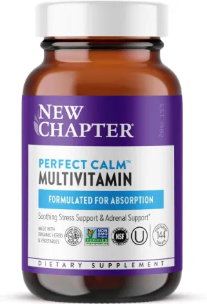 New Chapter Perfect Calm - Daily Multivitamin for Stress & Mood Support with B Vitamins   Holy Basil   Lemon Balm   Organic Non-GMO Ingredients - 144 Count