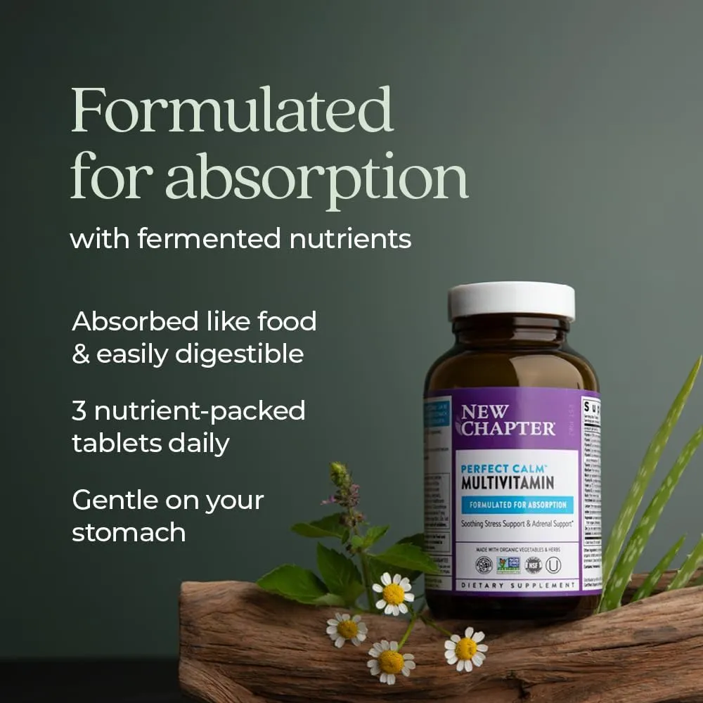 New Chapter Perfect Calm - Daily Multivitamin for Stress & Mood Support with B Vitamins   Holy Basil   Lemon Balm   Organic Non-GMO Ingredients - 144 Count