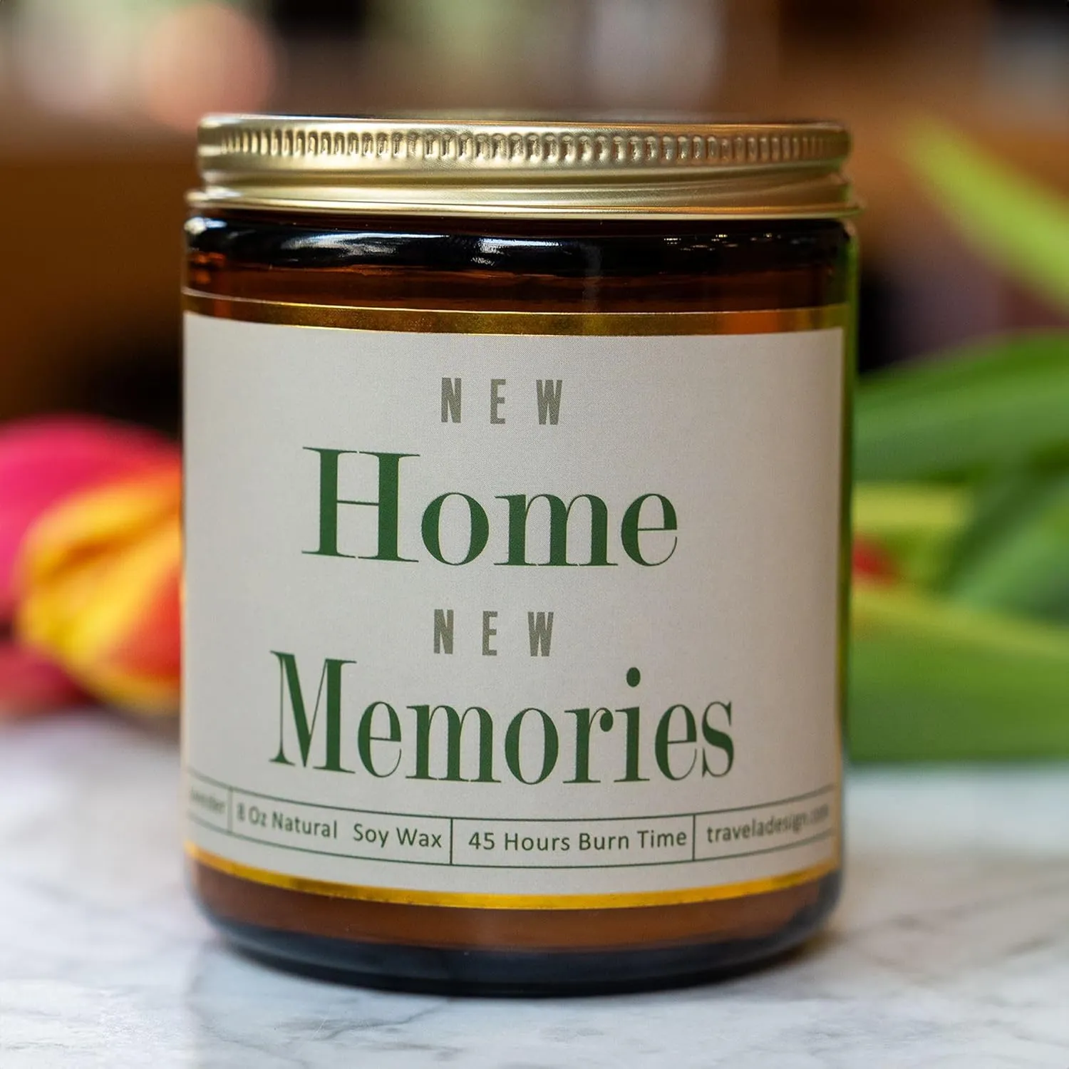 New Home Memories Lavender Scented Candle - House Warming Gift - Natural Soy Wax - 8 Oz