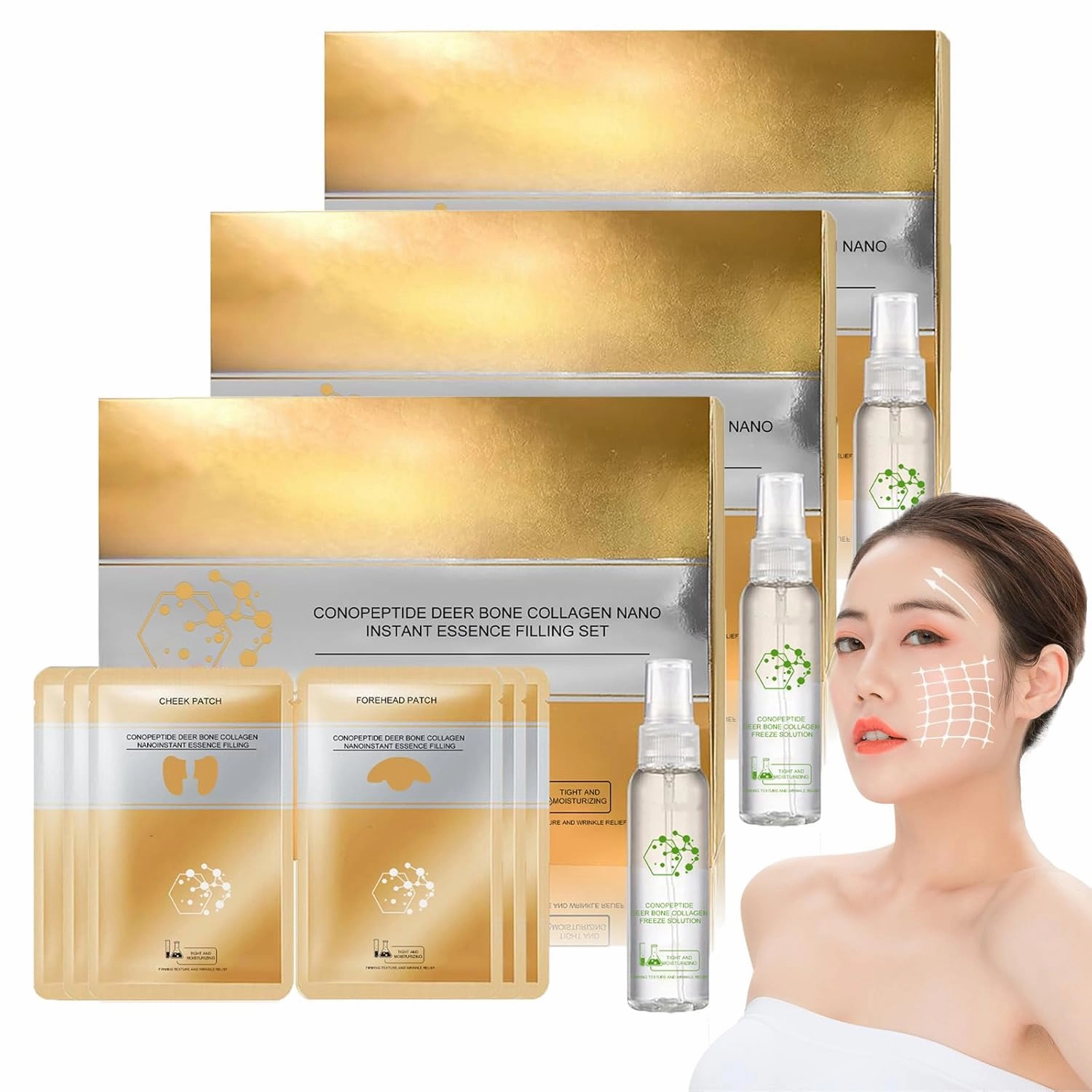 New Instant Skin Essence Collagen Set,Spiral Peptide Deer Bone Collagen Essence Kit,Reduces Fine Lines and Wrinkles, Moisturizes, Firms Skin,Restores Elasticity (3set)