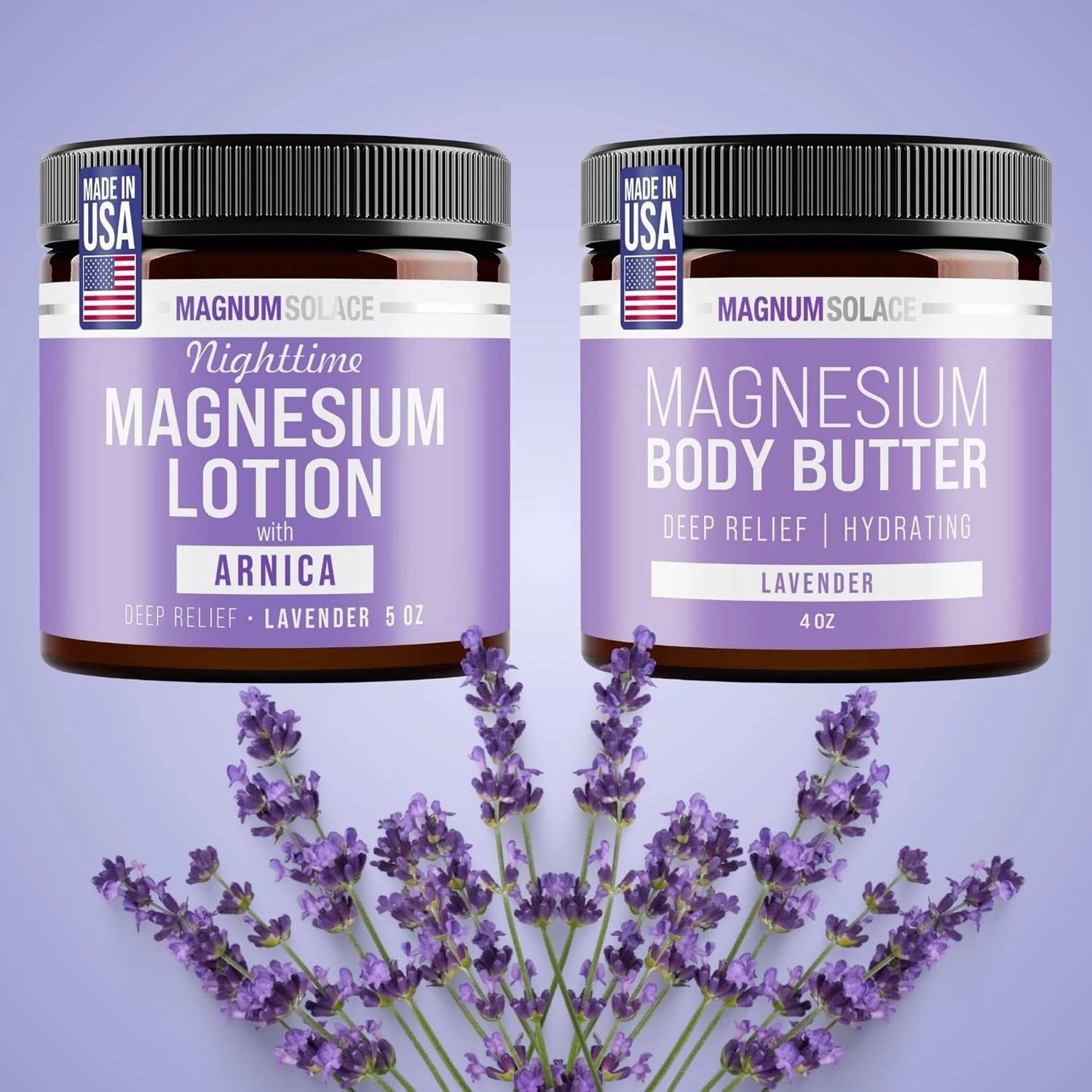Nighttime Magnesium Lotion with Arnica, plus Magnesium Body Butter with Lavender, Duo