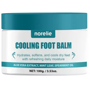 Norelie Cooling Foot Balm, 100g | Hydrating Foot Cream with Aloe Vera, Spearmint & Tea Tree Oil | Non-Greasy, Fast-Absorbing Moisturizer for Dry, Rough Feet