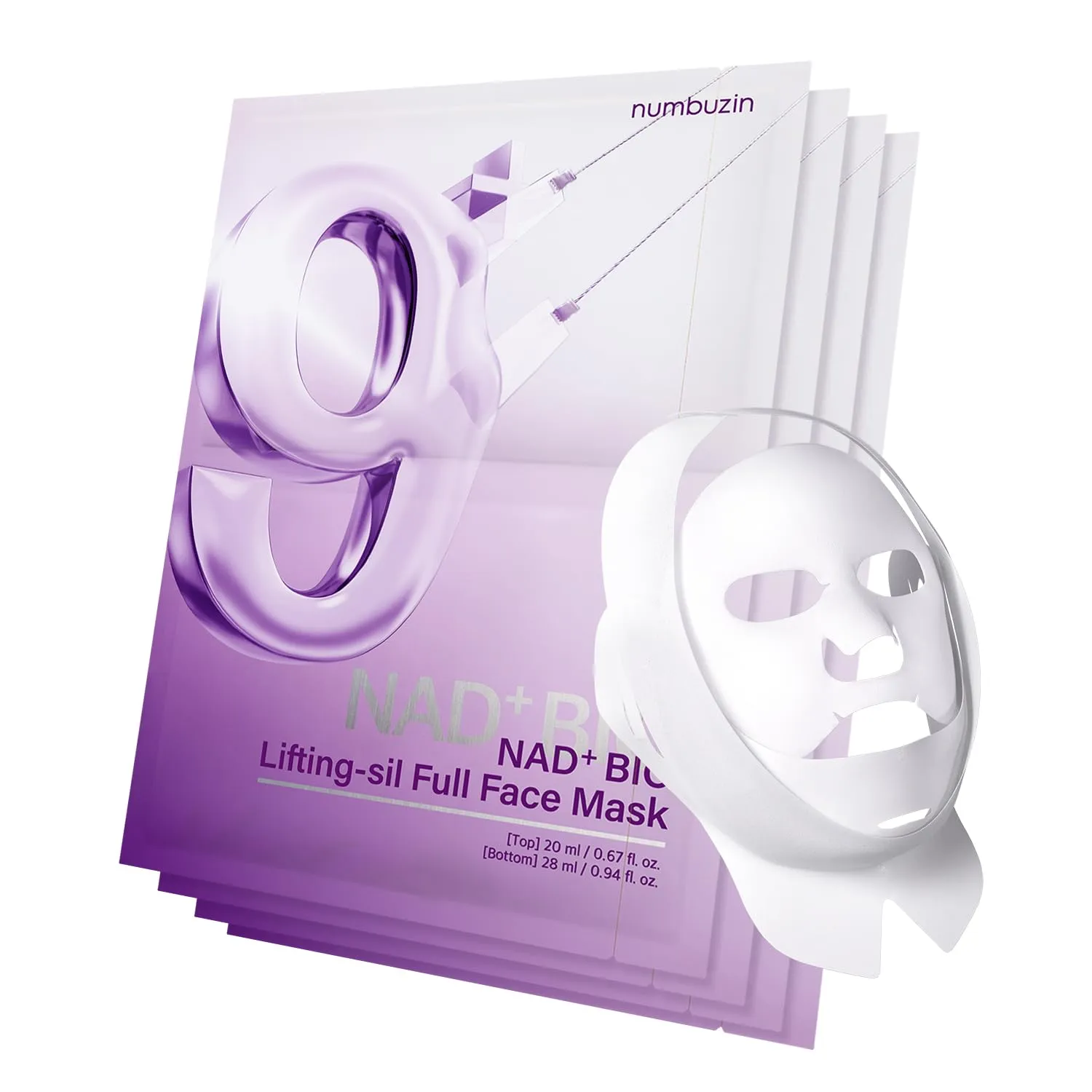 numbuzin No.9 Sheet Mask | NAD  BIO Lifting-sil Full Face Mask | Improves Jawline, Jowls, Wrinkles, Neck Lines | Peptides, NAD , Collagen | Skin Firmness | 4 Sheets   Lifting Band