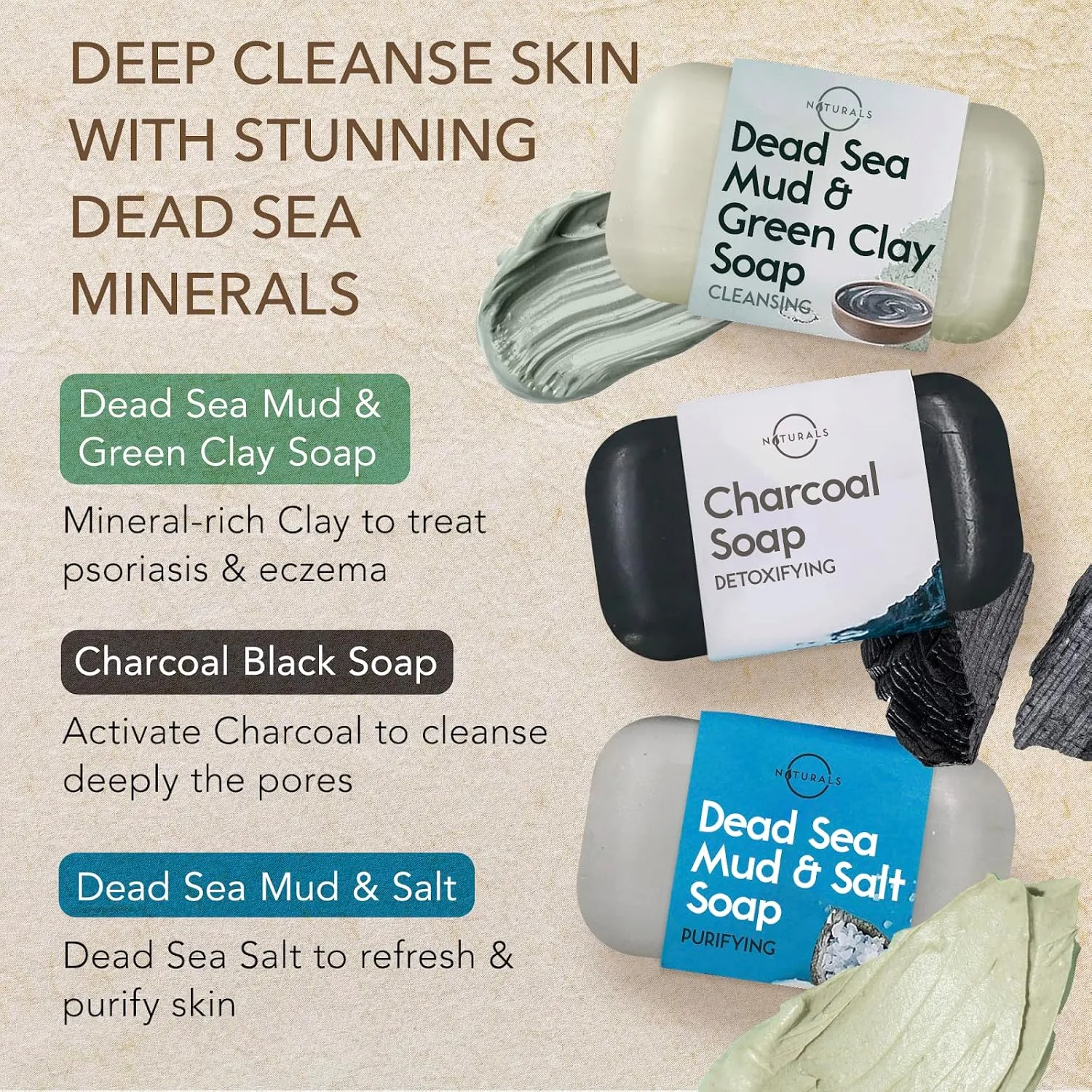 O NATURALS 6 PCS Black Soap - Women & Men's Bar Soap, Father's Day Gifts, Men's Soap Bar, African Black Soap w/Moisturizing Shea Butter, Charcoal Soap, Organic & Natural Soap for Men & Women, 4oz