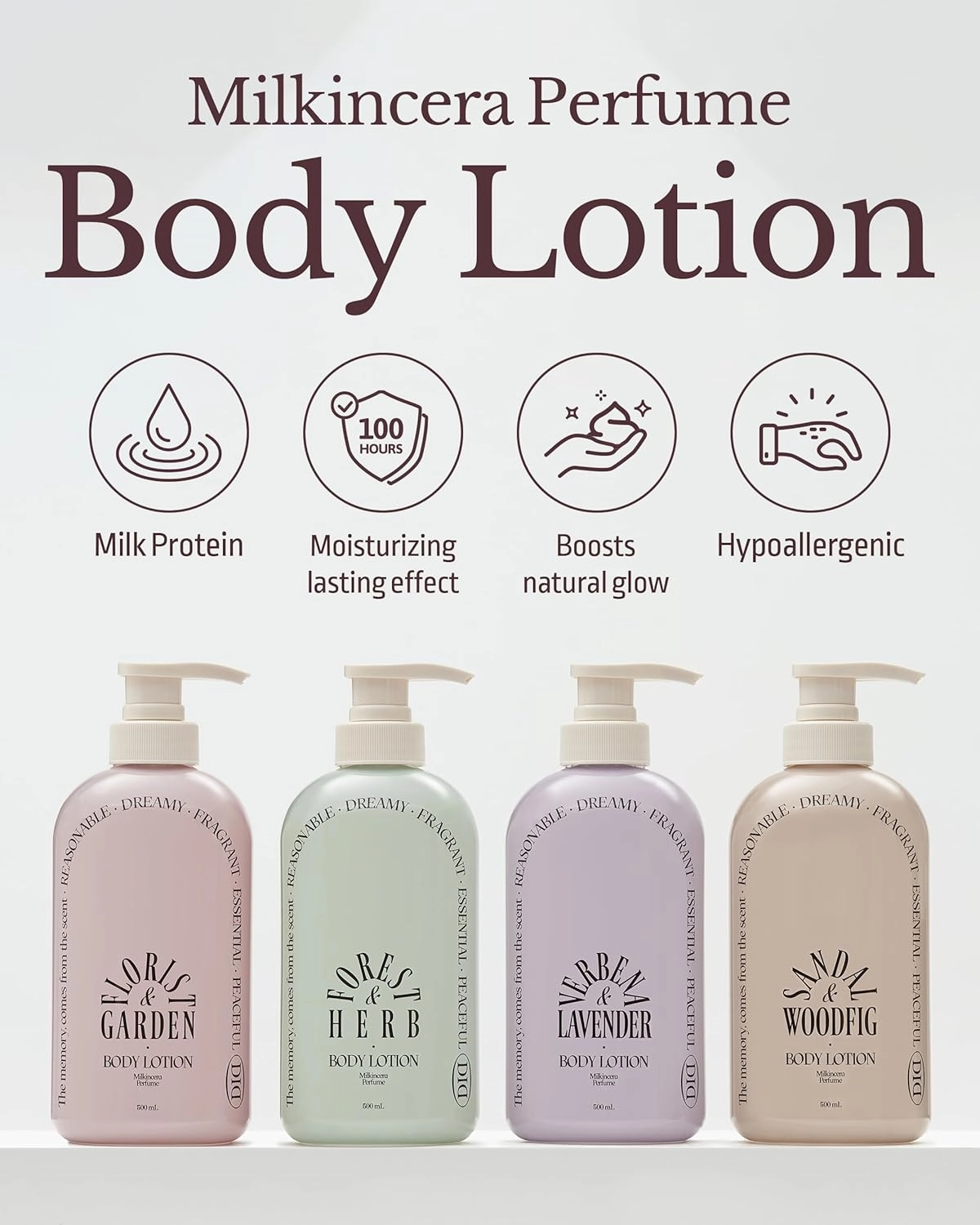 ODID Milk in Cera Perfume Body Lotion - Korean 100hr Moisturizing Body Moisturizer for All Skin Types - Subtle Verbena Lavender Scent - with Milk Protein and Ceramide, 16.9 fl.oz.