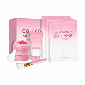 Ofanyia Collagen Skincare Set, Including Collagen Jelly Cream, Night Wrapping Mask, Collagen Deep Mask and Brush, Deeply Hydrates & Firming & Glowy, Reduce Sagging & Wrinkle, Gifts for Women Girls