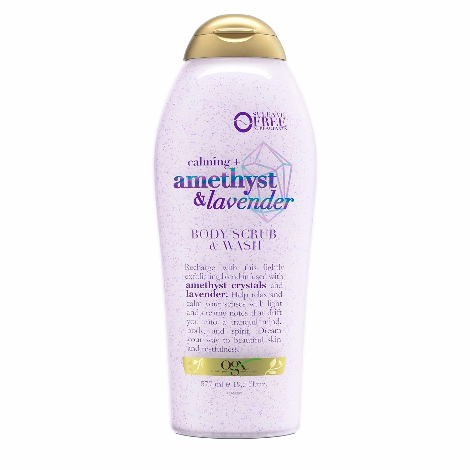 OGX Calming   Amethyst & Lavender Body Scrub & Wash, Gently Exfoliating, 19.5 fl oz