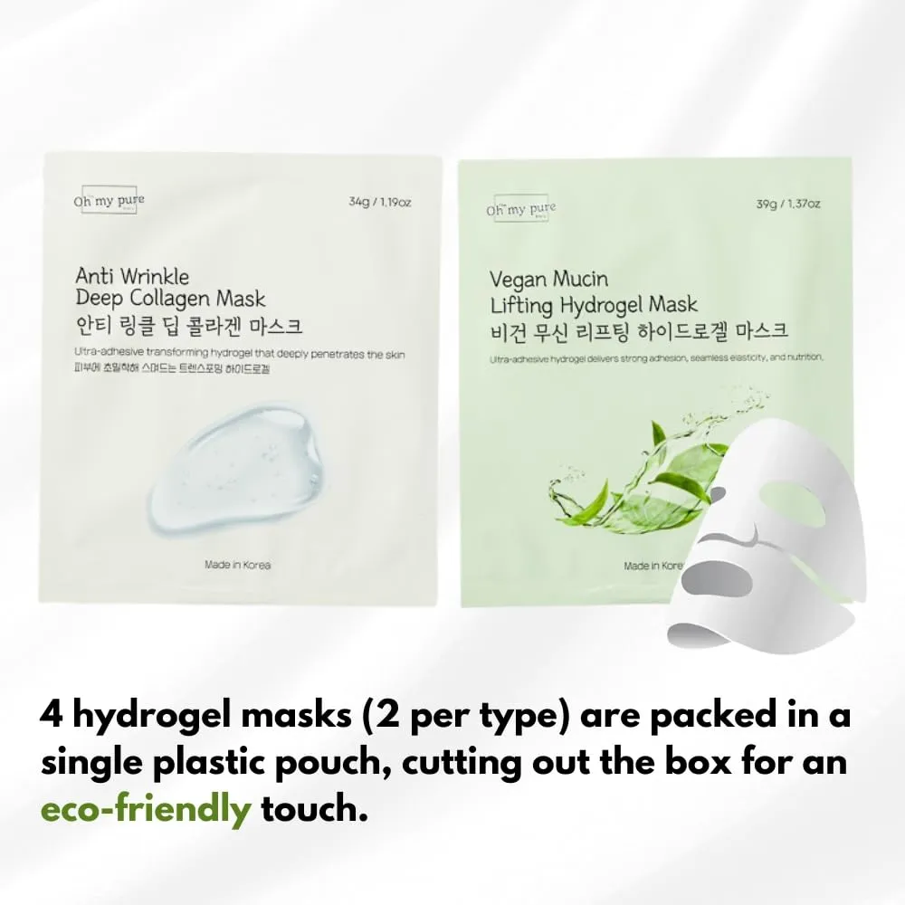 OHMYPURE Hydrogel Collagen Korean Face Mask 2 2 EA Luxury Skin Care (AntiWrinkle, Vegan Mucin) (Sampler 4)