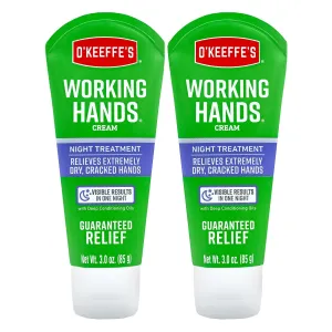 O'Keeffe's Working Hands Night Treatment Hand Cream for Extreme Dryness - 3 oz Tube (2 Pack) - Repairing Skincare for Cracked, Dry Hands