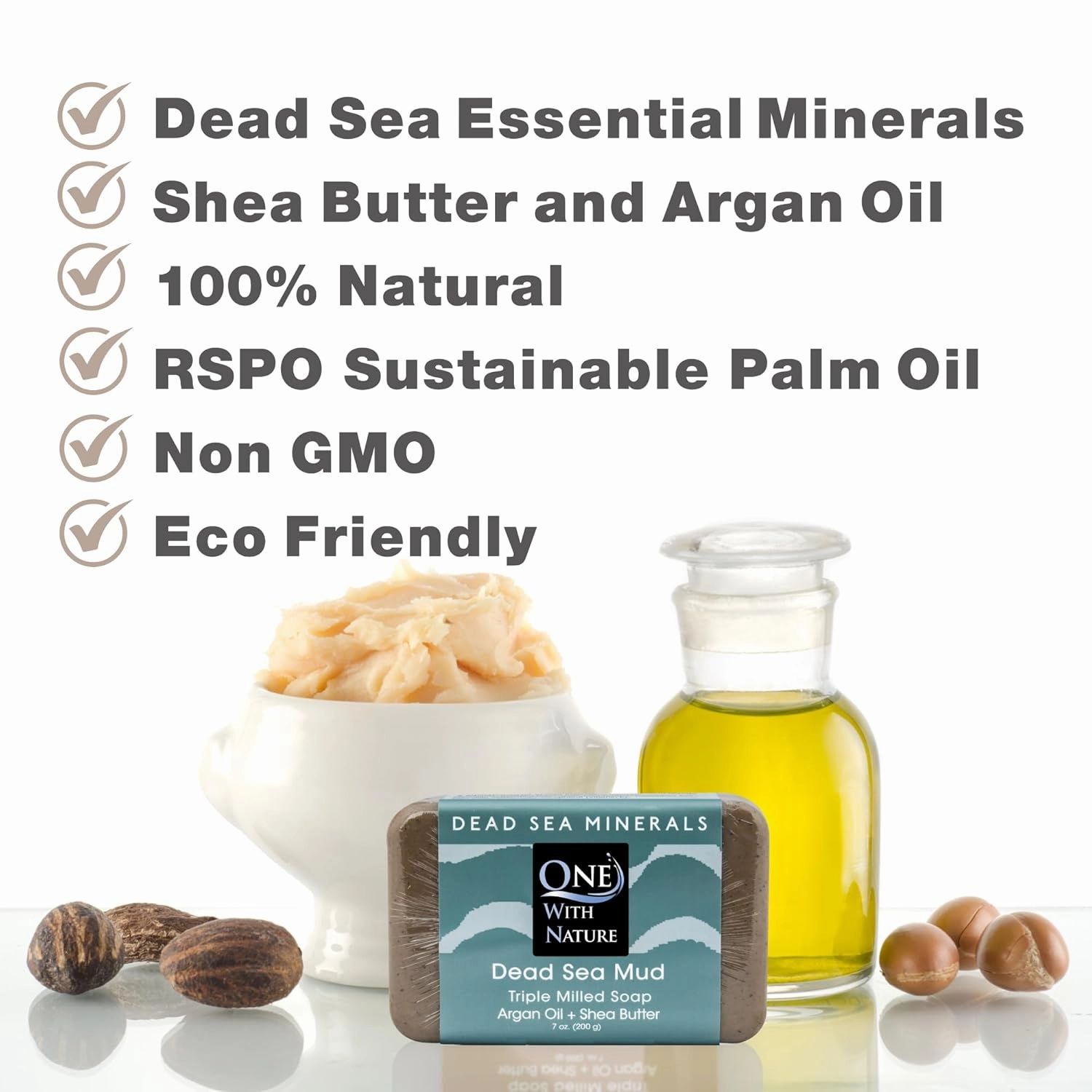 One With Nature Dead Sea Mud Soap 4oz 3-Pack – Purifying and Exfoliating Soap Bar with Dead Sea Salt Minerals for Face & Body, for Men & Women