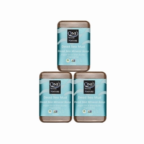 One With Nature Dead Sea Mud Soap 4oz 3-Pack – Purifying and Exfoliating Soap Bar with Dead Sea Salt Minerals for Face & Body, for Men & Women