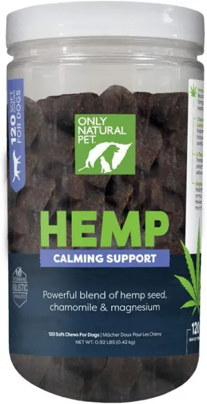 Only Natural Pet - Natural Hemp Soft Chew Bites for Dog Stress & Anxiety Relief - L-Theanine, Chamomile & Lemon Balm - Hemp Oil Calming Chews for Dogs - 120 Count