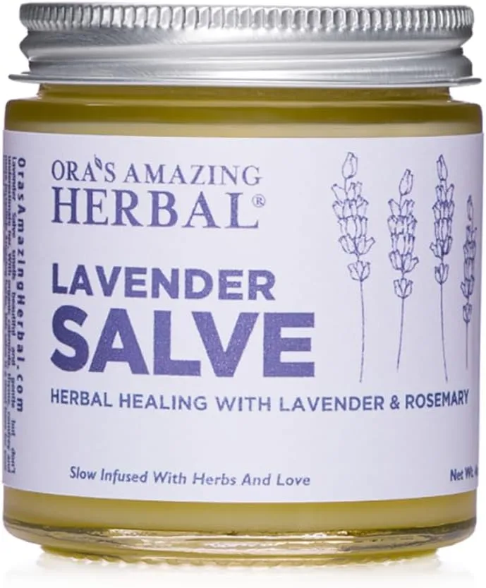 Ora's Amazing Herbal Lavender Salve, Natural Moisturizing Balm for Skin with Lavender Essential Oil, Repair Ointment for Irritated Skin, Aromatherapy for Relaxation Massage, 4 oz