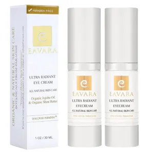 Organic Anti Aging Eye Cream for Dark Circles and Puffiness, Natural Under Eye Serum with Hyaluronic Acid, Jojoba Oil, Vitamin E, and Aloe Vera, Helps Reduce Fine Lines & Wrinkles (Pack of 2)