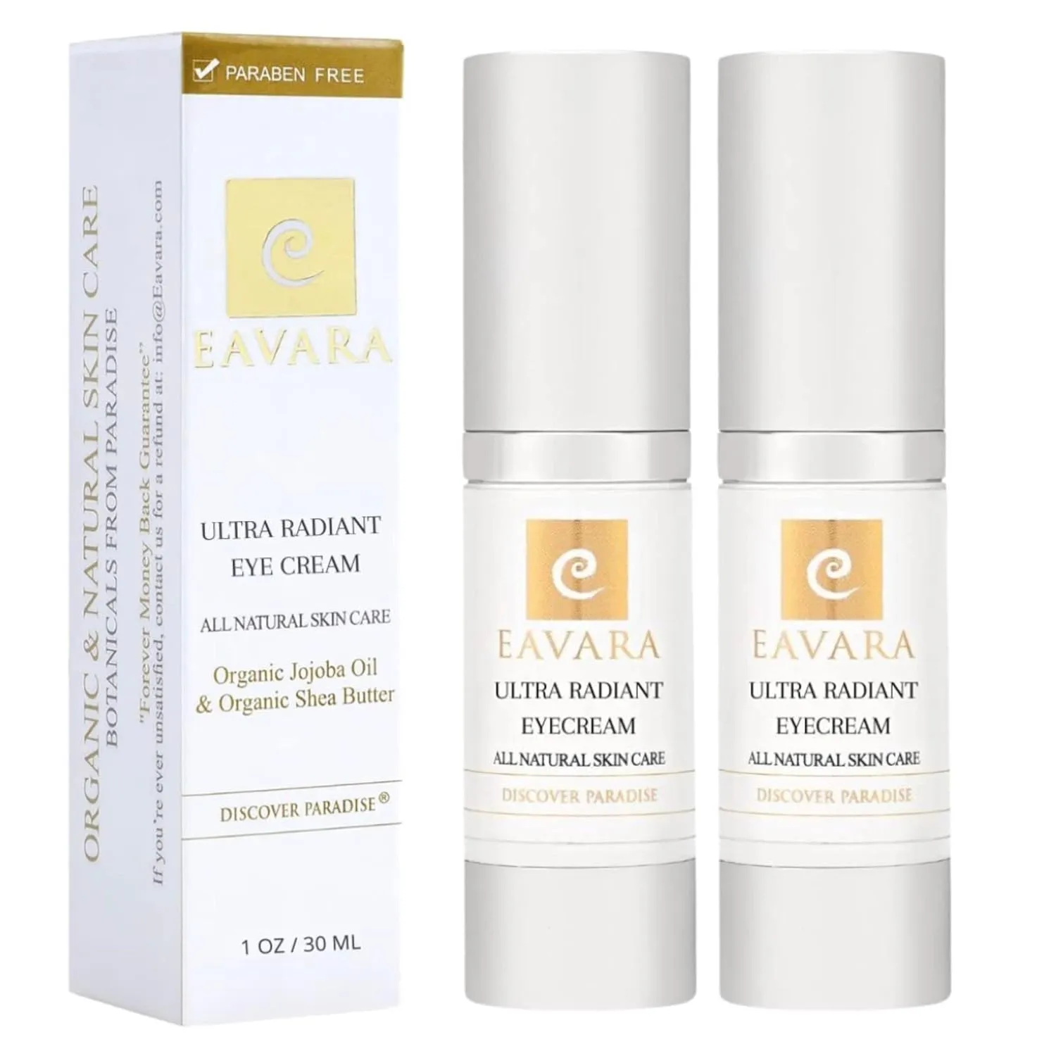 Organic Anti Aging Eye Cream for Dark Circles and Puffiness, Natural Under Eye Serum with Hyaluronic Acid, Jojoba Oil, Vitamin E, and Aloe Vera, Helps Reduce Fine Lines & Wrinkles (Pack of 2)