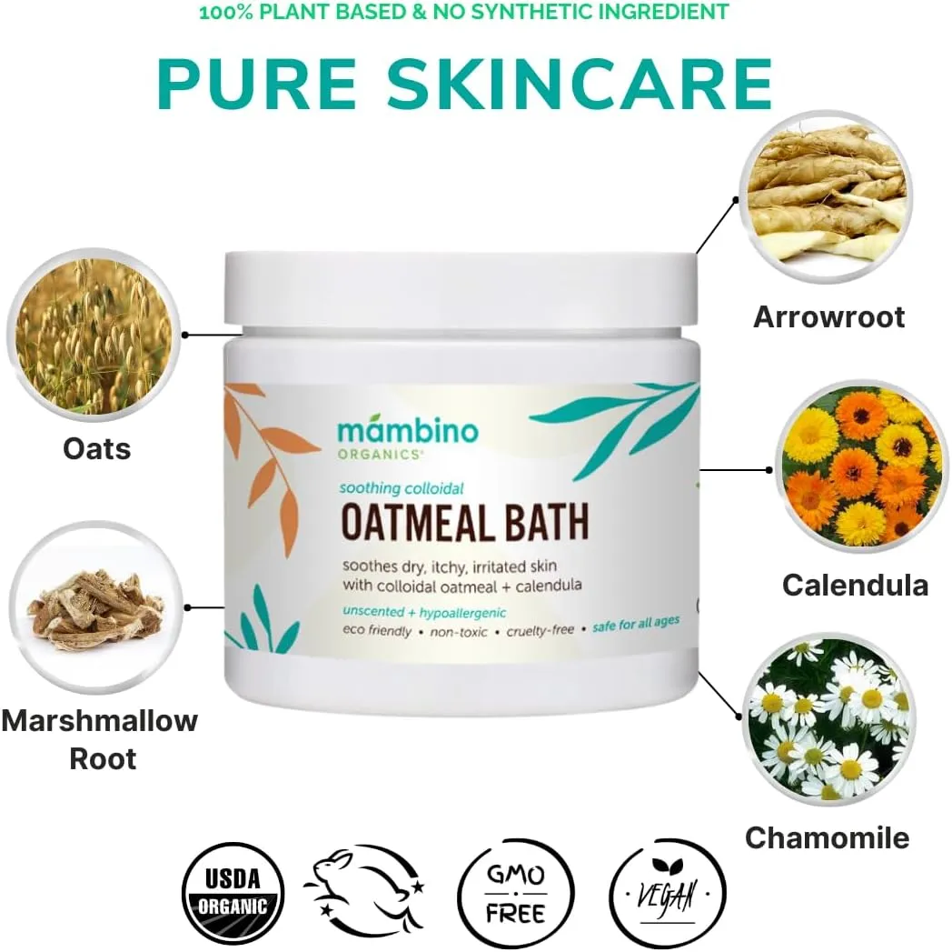Organic Colloidal Oatmeal Bath Soak – 2-Pack Oatmeal Powder for Dry, Irritated, Itchy Skin Relief – Cruelty-Free, Vegan Handmade Bath Products for Adults Bath, Kids Bath, Baby Bath by Mambino Organics