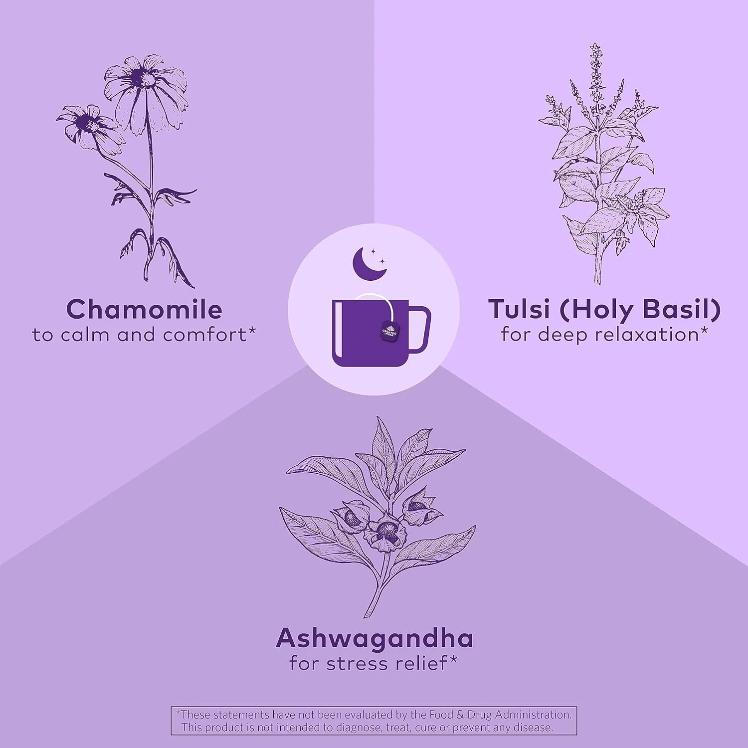 ORGANIC INDIA Tulsi Sleep Herbal Tea - Holy Basil, Ashwagandha, Chamomile, Night Time Tea for Bedtime, Stress Relieving & Relaxing, Immune Support, USDA Certified Organic - 18 Infusion Bags, 6 Pack