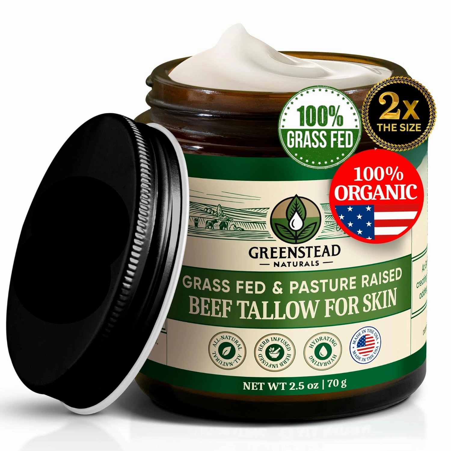Organic Beef Tallow for Skin – Whipped Tallow Balm for Skin Face and Body with Jojoba Oil and Cocoa Butter – Unscented and Herb-Infused – 4 oz, 2.5fl oz