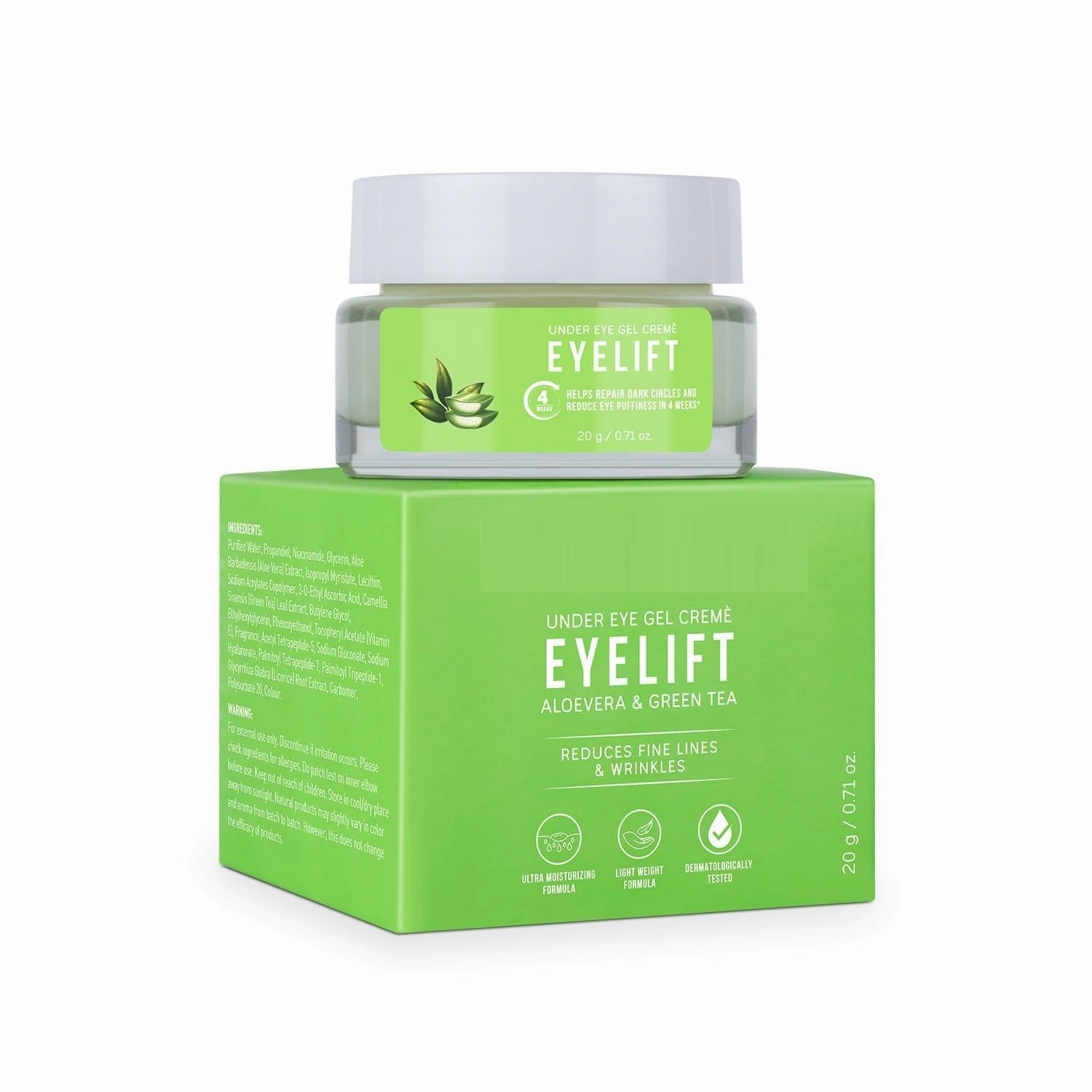 Organic EyeLift Hydrating Natural Under Eye Gel for Dark Circles, Puffy Eyes, Wrinkles & Removal of Fine Lines for Women & Men, 20 gm