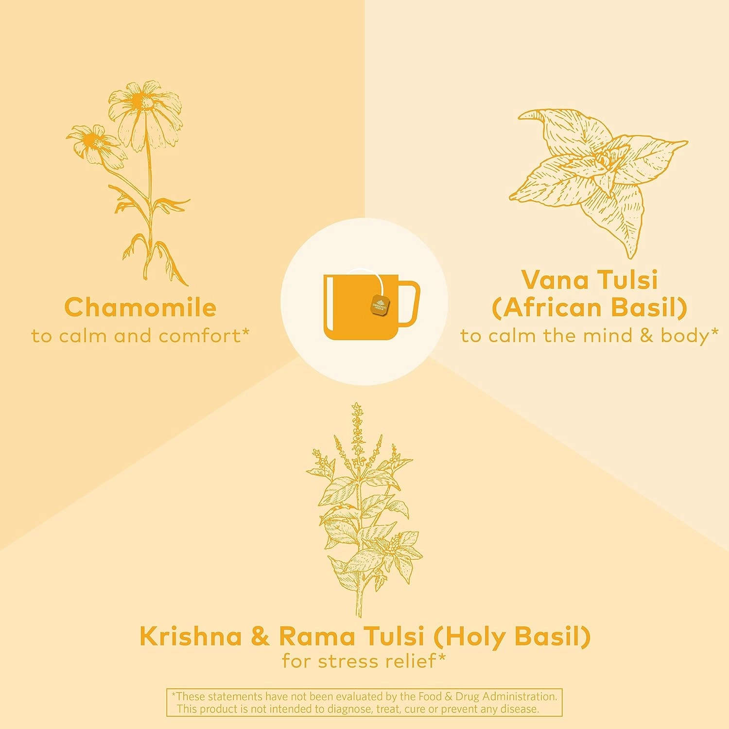 Organic India Tulsi Honey Chamomile Tea Bags - Herbal Tea for Stress Relieving & Calming, Immune Support, Adaptogen, Gluten-Free, USDA Certified Organic, Caffeine-Free - 18 Infusion Bags, 6 Pack