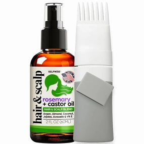 Organic Rosemary Oil For Hair Growth   Comb Applicator with Castor, Argan, Coconut, Almond, Jojoba, Avocado, Grapeseed, Vitamin E, Lavender & Peppermint for All Hair Types, Men & Women 2oz