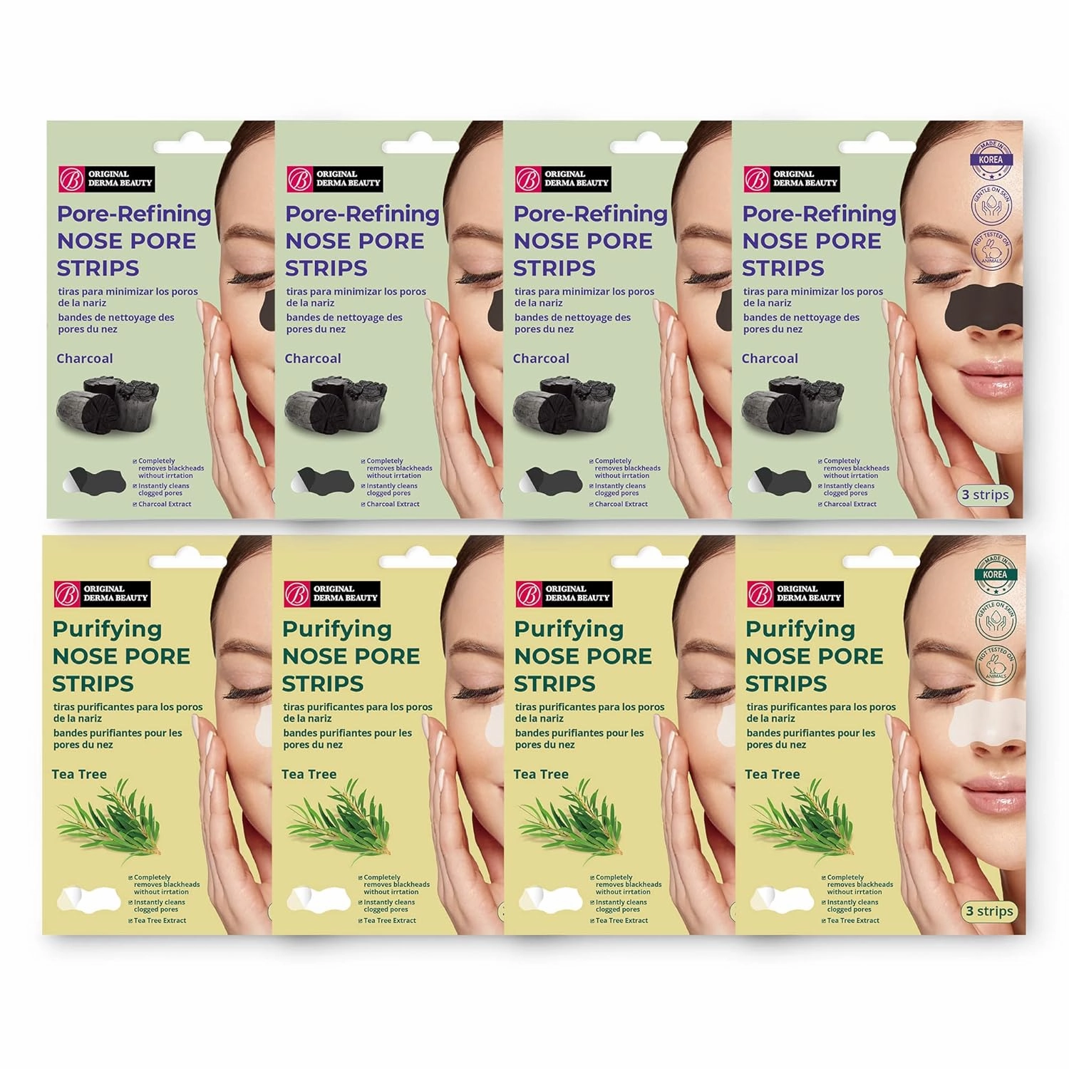 Original Derma Beauty Nose Strips 24 Pore-Refining Charcoal & Purifying Tea Tree Nose Pore Strips Set Black Head Remover For Face For Beauty & Personal Care
