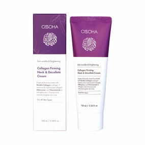 OSSOHA Collagen Firming Neck & Décolleté Cream 100ml/3.38fl.oz | Naturally Derived Oil, Vitamins and Nutritions, Moisturizer | For All Skin Types
