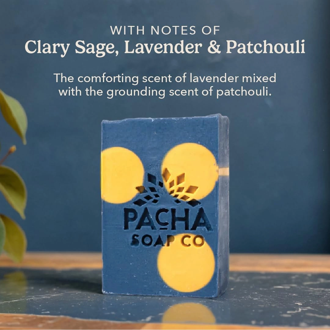 Pacha Lavender & Blue Tansy Bar Soap 3 Pack | Premium, Handcrafted, Hydrating | Natural Face Wash, Hand Cleanser, Body Wash | Soothing Essential Oils, 4 oz
