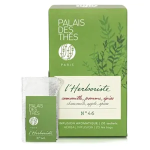 Palais des Thés - Organic Relaxation Herbal Tea - L'Herboriste N°46 with Chamomile, Apple, and Spices - 20 Count Cotton Tea Bags Box