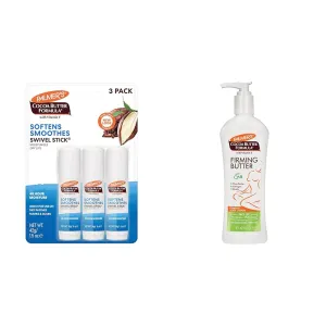 Palmer's Cocoa Butter Moisturizing Swivel Stick Lip Balm Pack of 3 & Firming Butter Body Lotion with Vitamin E   Q10, 10.6 Fl Oz