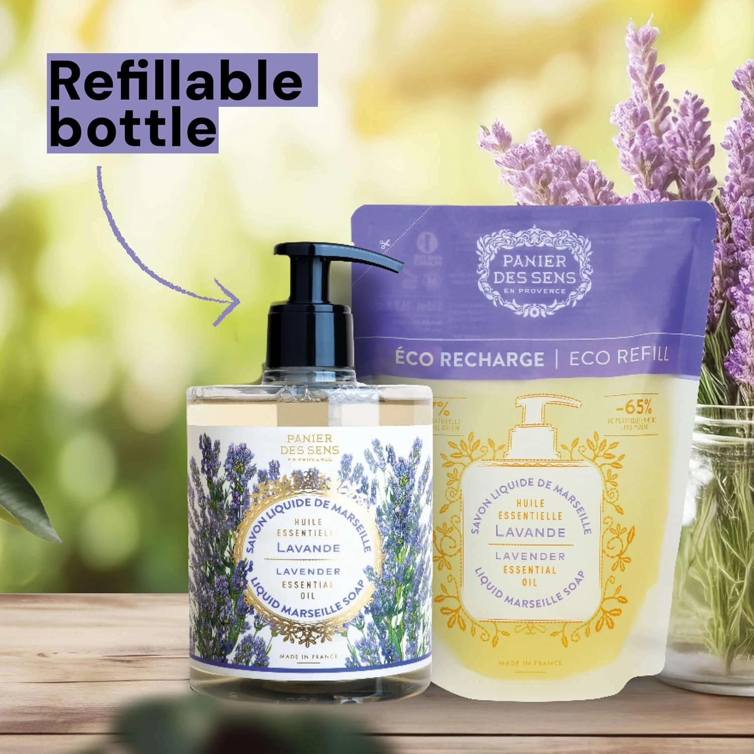 Panier des Sens - Moisturizing Hand Soap - Lavender Aromatic Fragrance - French Savon de Marseille Soap with Coconut Oil - Refillable Kitchen & Bathroom Soap - 16.9 Fl.oz Hand Wash 97% Natural