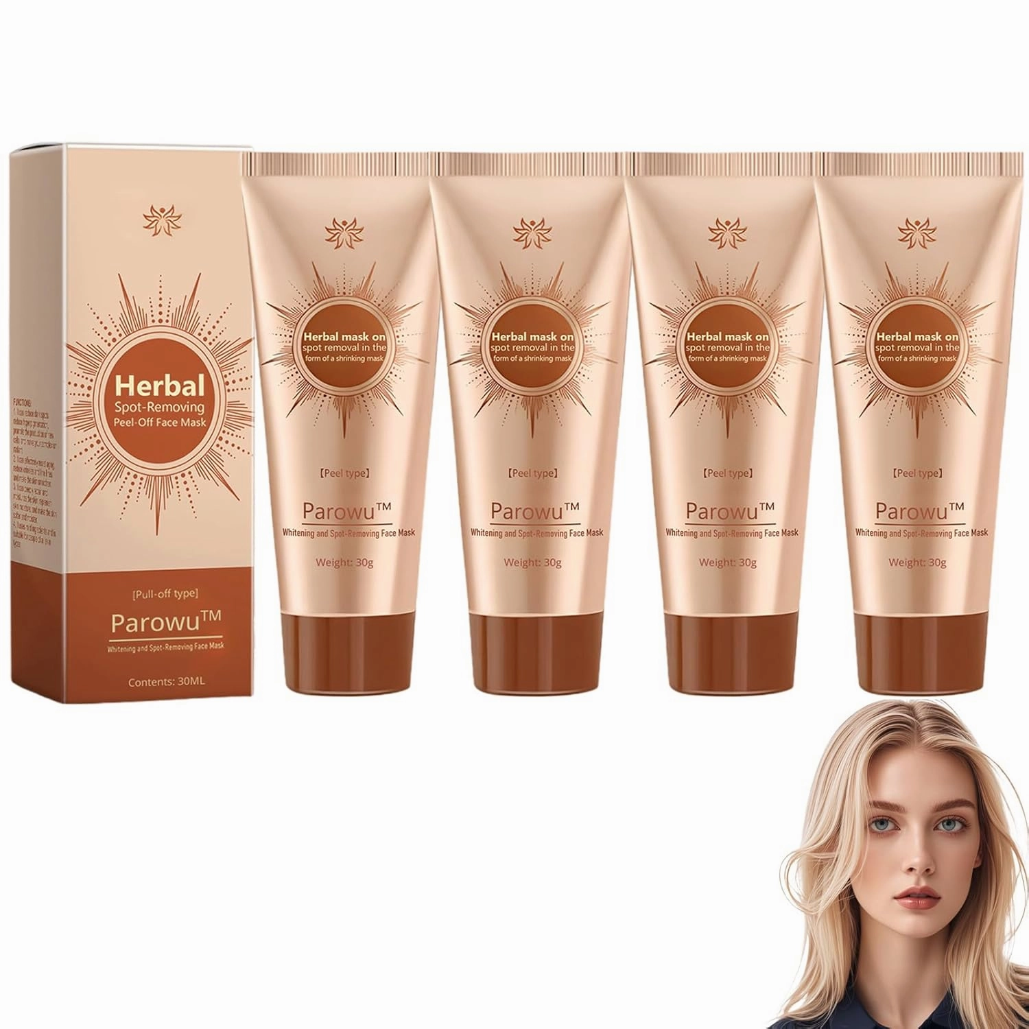 Parowu Spot Removing Face Mask,Herbal Spots Peel-Off Facial Mask, Anti-Aging Anti-Wrinkle Tear-Off Mask,Deep cleans pores and improves facial skin texture (4PCS)