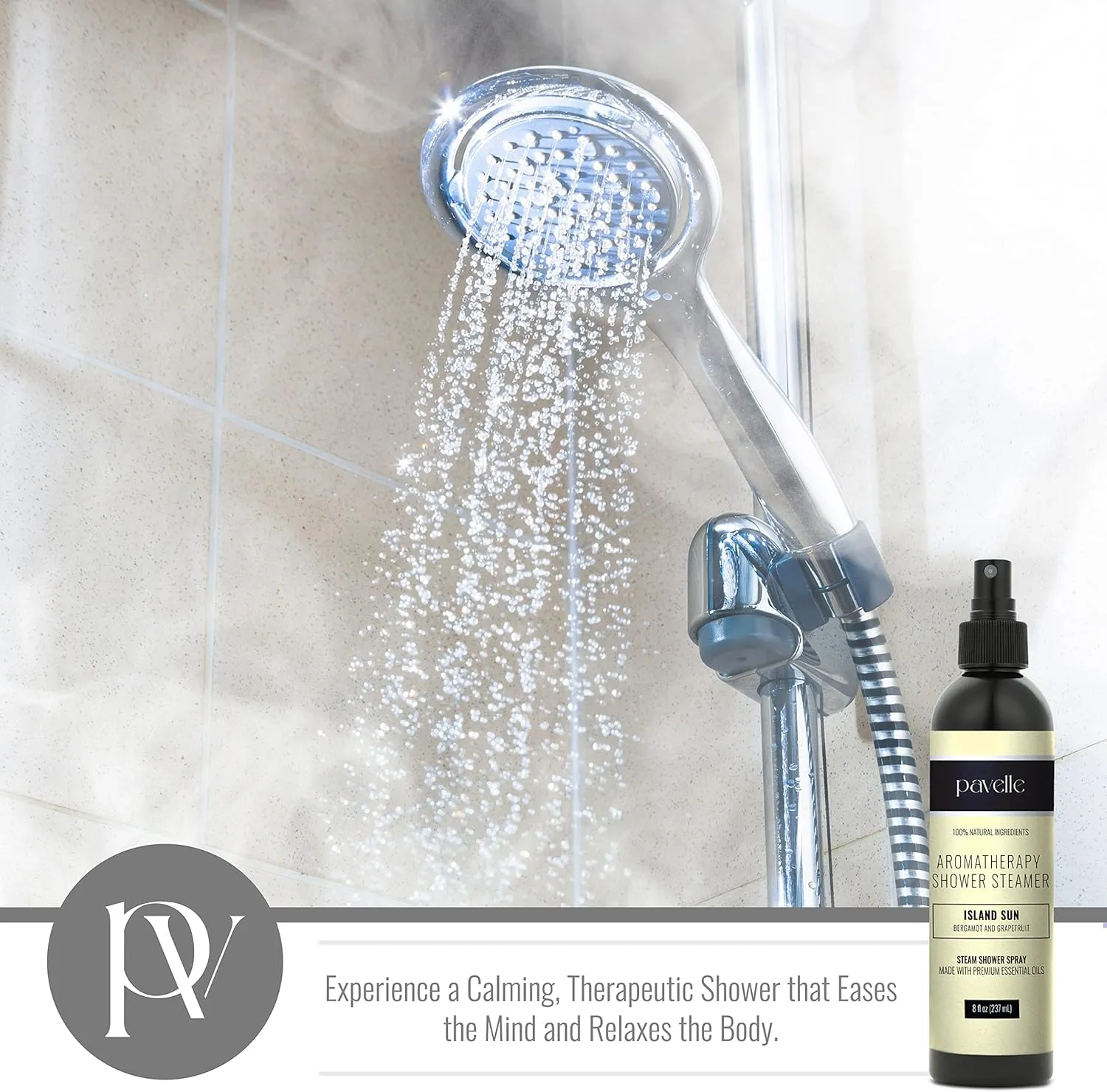 Pavelle Aromatherapy Shower Steamer, 100% Natural Relaxing Essential Oil Spray Mist for Sinus & Congestion Relief, Spa, Sauna & Bath Gift Set for Women & Men, Made in The USA, Island Sun, 8 Fl.Oz.