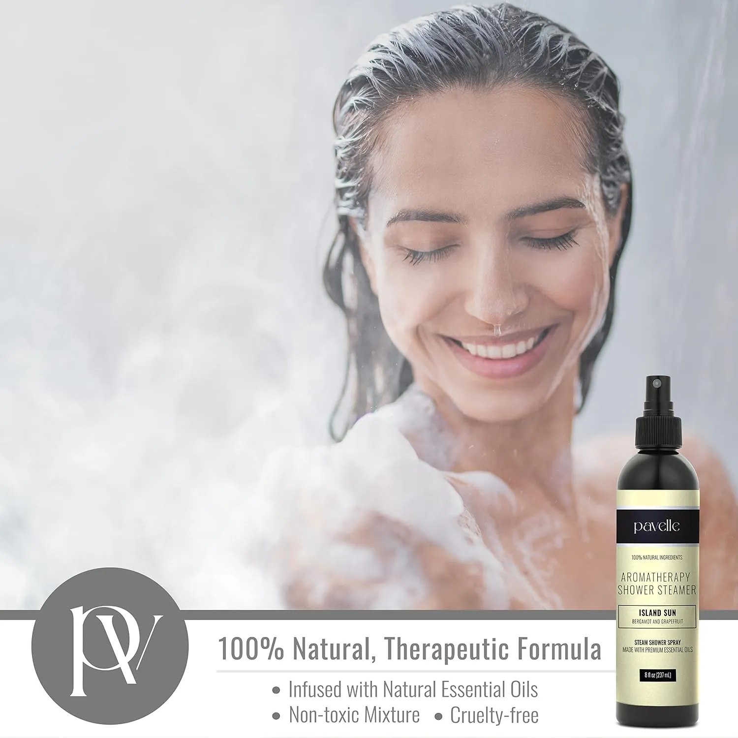 Pavelle Aromatherapy Shower Steamer, 100% Natural Relaxing Essential Oil Spray Mist for Sinus & Congestion Relief, Spa, Sauna & Bath Gift Set for Women & Men, Made in The USA, Island Sun, 8 Fl.Oz.
