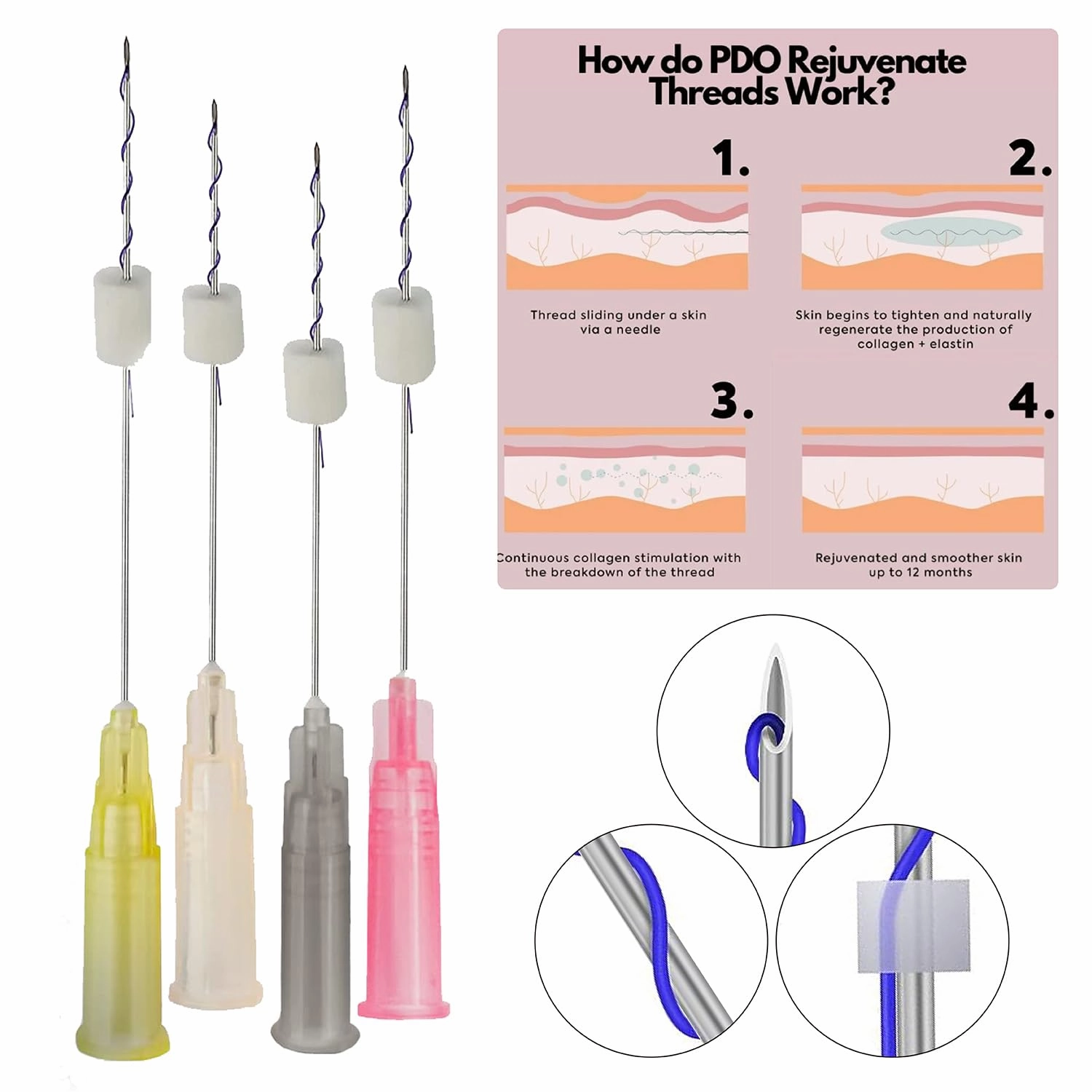 Pdo Threads, PDO Threads for Face Lift Mono Screw Type with Sharp Tip, Pdo Thread Facial Threads for Lifting 20Pcs (30G13MM)