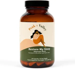 Peak   Valley Natural Sleep Aid for Adults - 60 Capsules for Deep Sleep - 3 mg Melatonin, L Theanine, Chamomile, Ashwagandha - Natural Herbal Sleeping Pills - Extra Strength Calming Sleep Aid