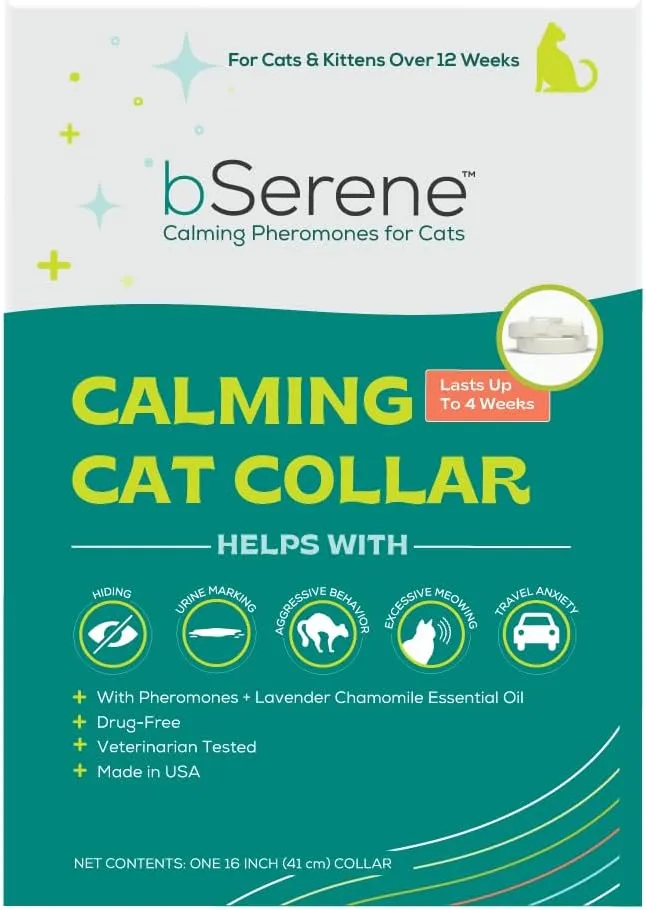 Pheromone Calming Collar for Cats Up to 30 Days Stress Relief Promotes Calmness, Reduces Hiding, Excessive Meowing, Urine Marking, Aggression, Travel Stress Drug-Free, Vet-Tested