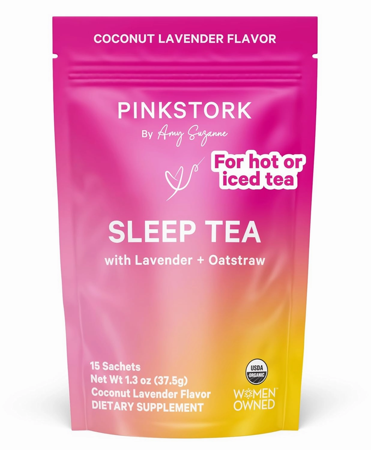 Pink Stork Organic Sleep Tea - Melatonin-Free - Calming Lavender Coconut Herbal Tea to Naturally Support Sleep - Pregnancy Friendly Bedtime Tea, Caffeine-Free - 15 Sachets, Hot or Iced