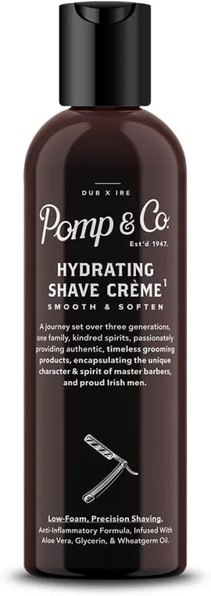Pomp & Co Mens Shaving Cream, Mens Low Foam Shave Cream Infused With Aloe Vera Hydrating Shave Crème 100ml