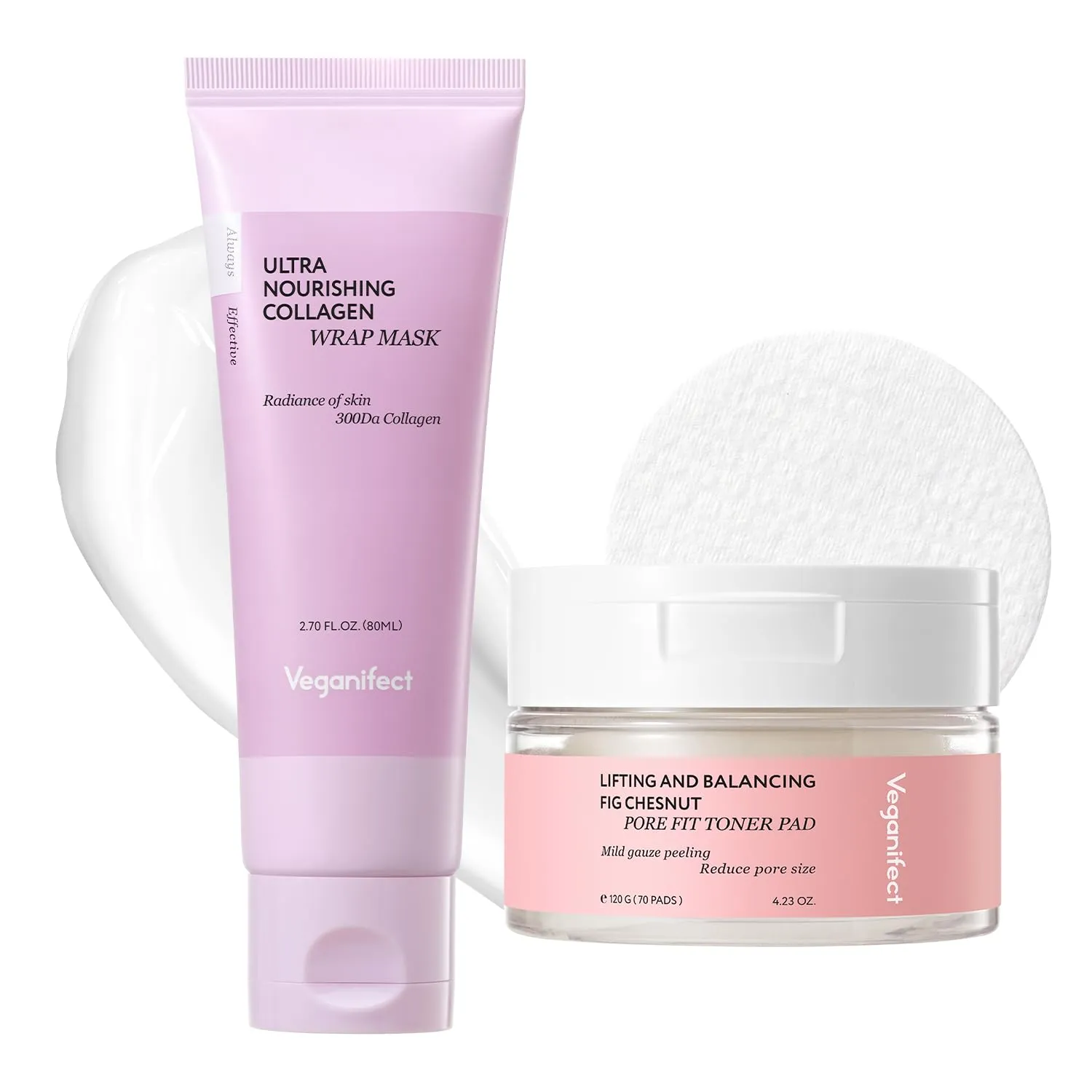 Pore Firming Care Duo, Collagen Overnight Wrapping Mask & Pore-Tightening Toner Pads, Improve Skin Elasticity and Tighten Pores for a Youthful Look