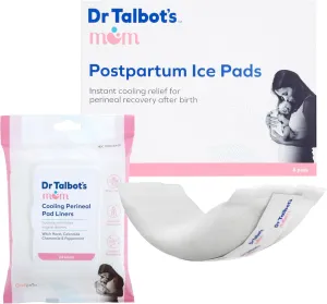 Postpartum Essentials Bundle of Dr. Talbot's Mom Postpartum Perineal Pad Liners, Instant Cooling Witch Hazel - 24 Liners   Dr. Talbot's Mom Postpartum Ice Pads for Pain Relief, 8-Pack